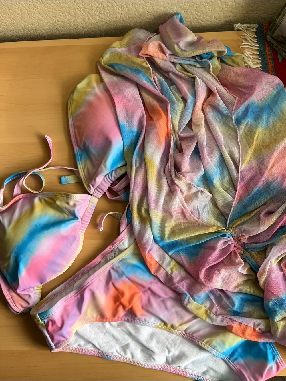 Women’s Tie-Dye look Swim Cover and Bikini Set - Pastel Rainbow new